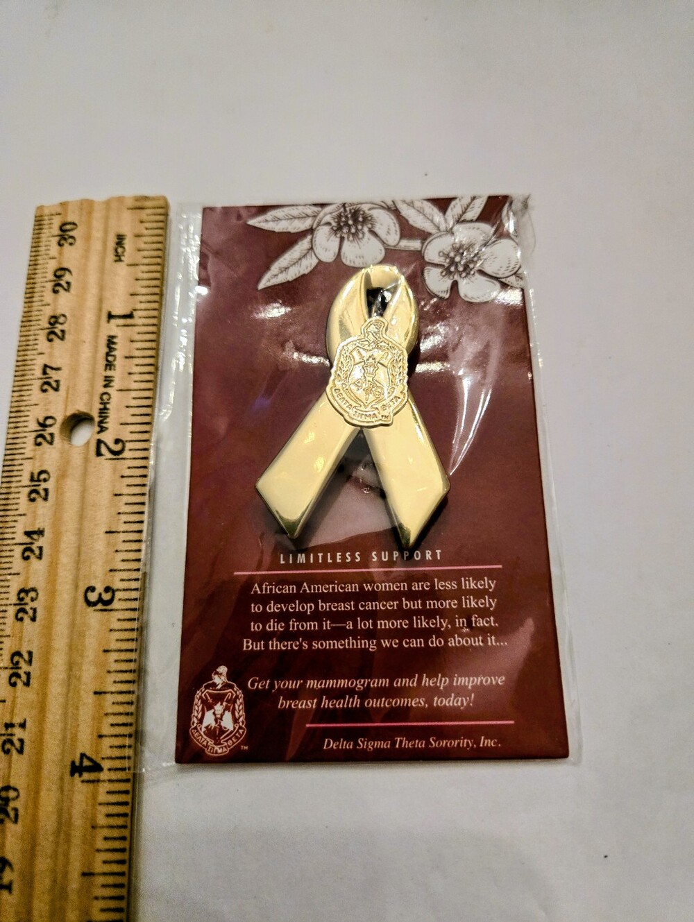Delta Sigma Theta Cancer Awareness Support Pin Goldtone NEW - Picture 4 of 8
